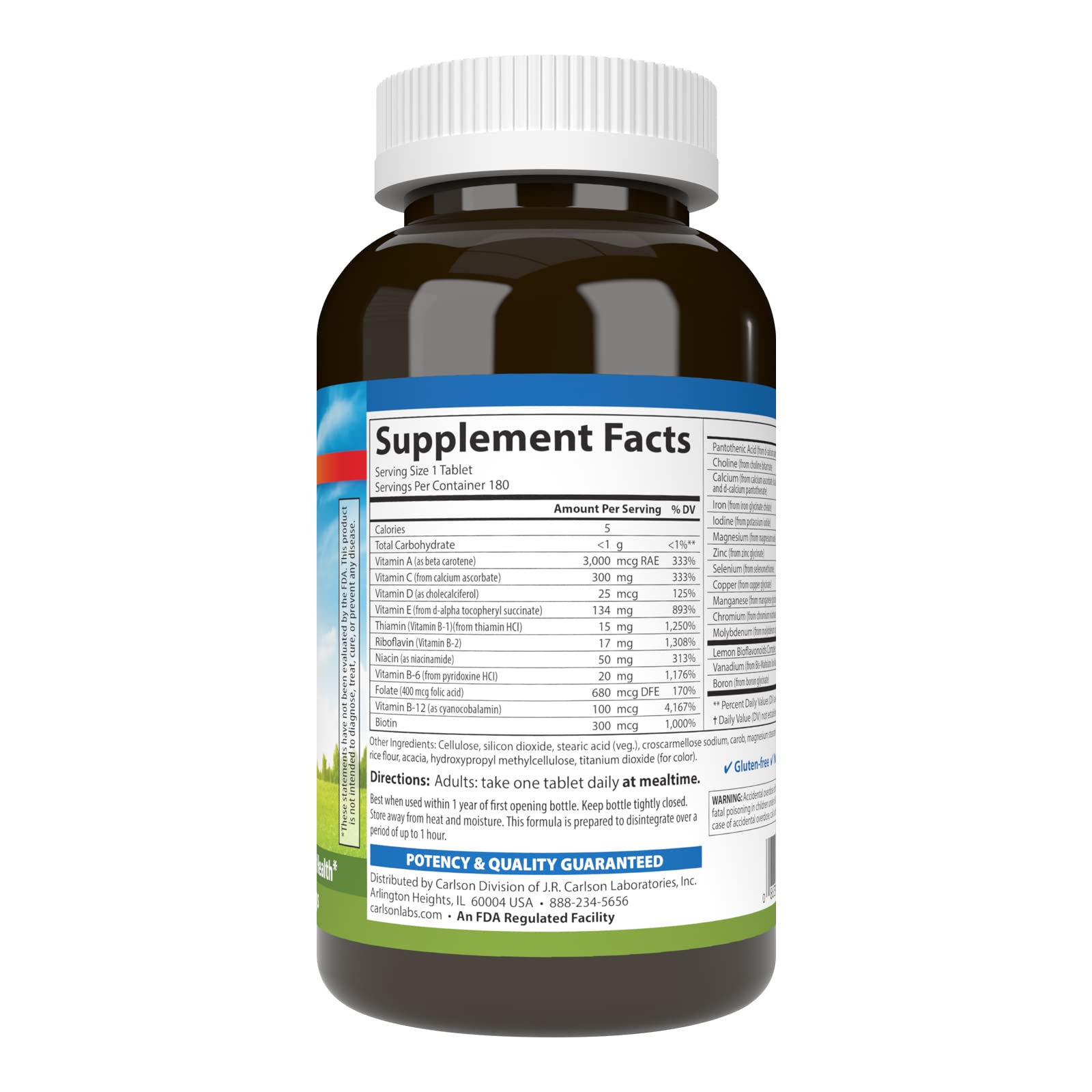 Carlson Super 1 Daily label close-up highlights lutein and balanced nutrients.