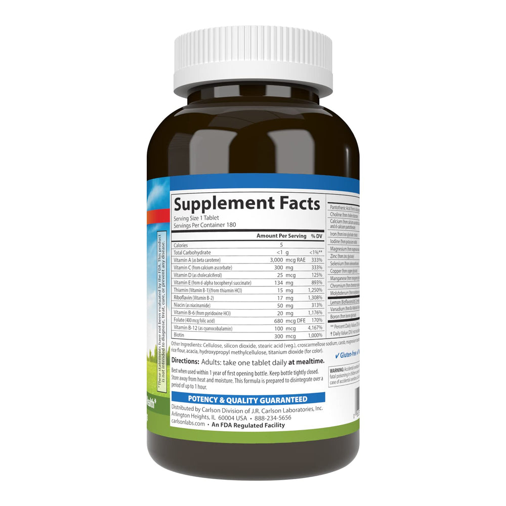 Carlson Super 1 Daily label close-up highlights lutein and balanced nutrients.