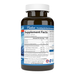 Close-up of Carlson DHA softgels showing 500 mg DHA