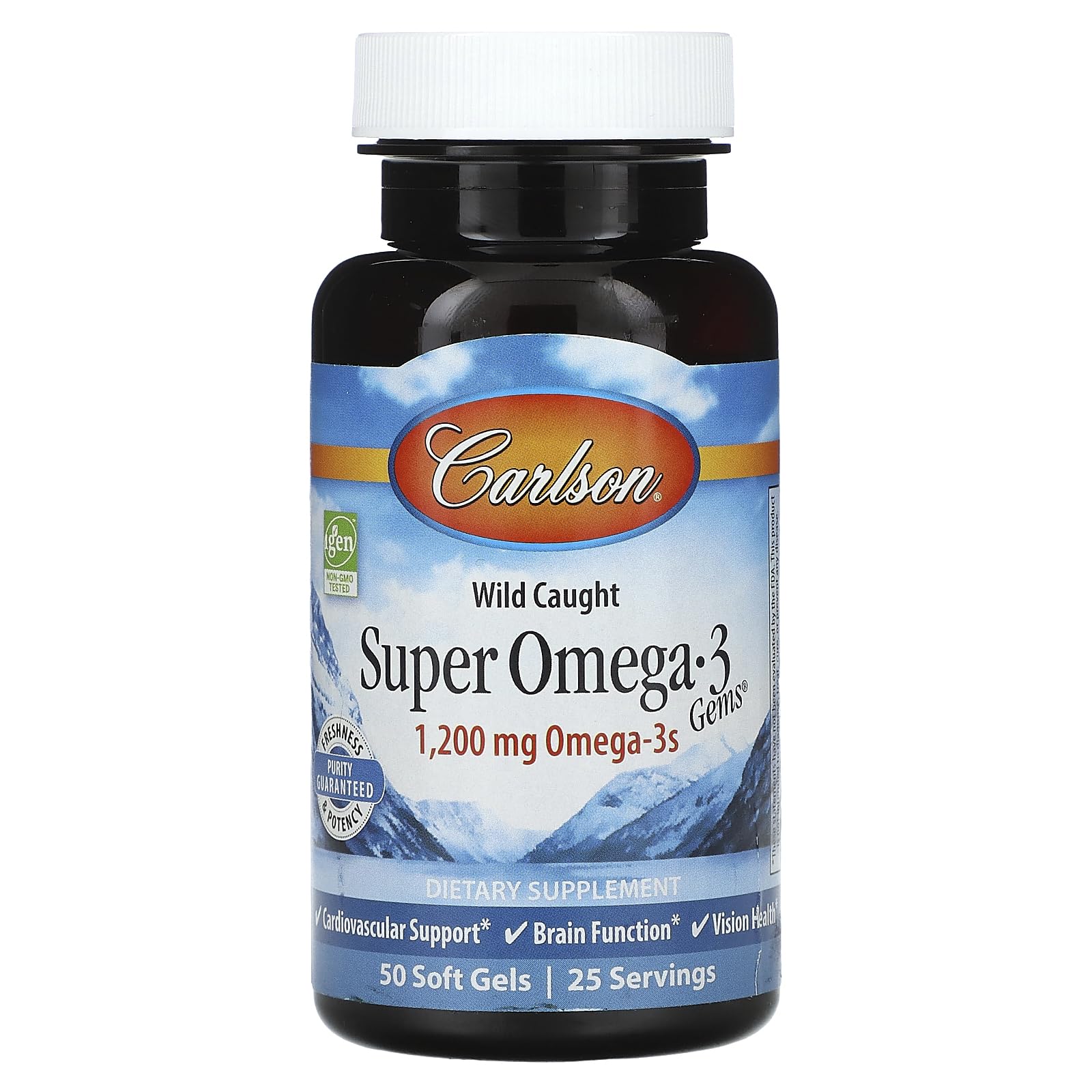 Carlson Super Omega-3 Gems bottle with 1200 mg omega-3s, wild-caught and sustainably sourced