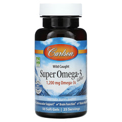 Carlson Super Omega-3 Gems bottle with 1200 mg omega-3s, wild-caught and sustainably sourced
