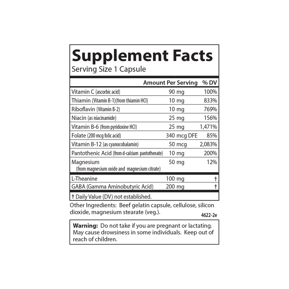 Supplement facts panel for Carlson Totally Zen