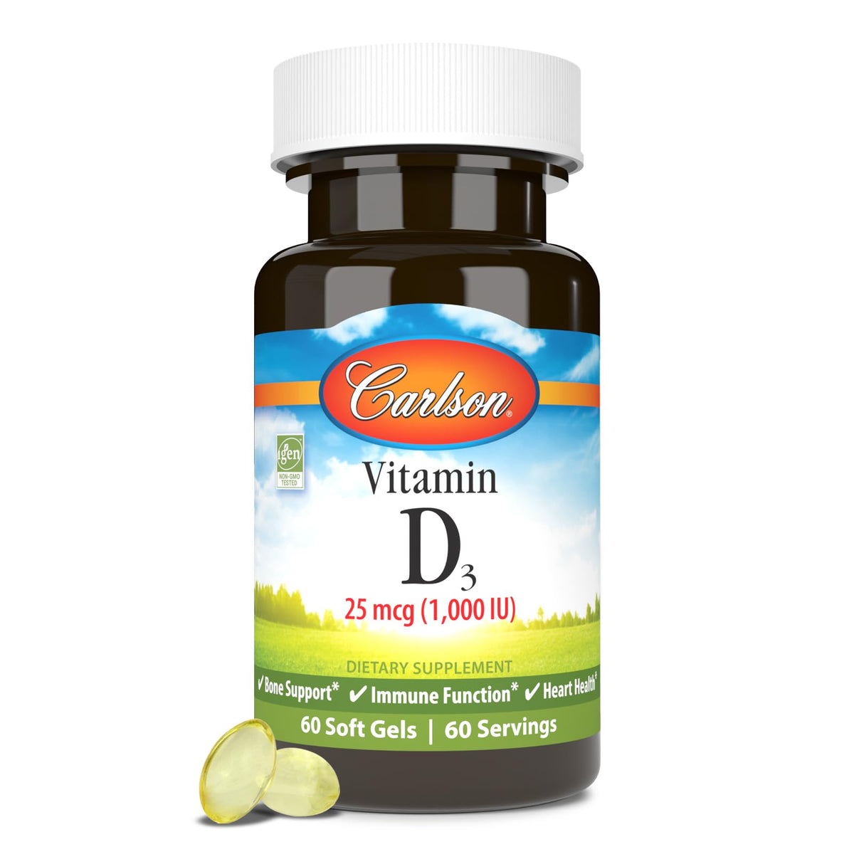 Carlson Vitamin D3 1000 IU softgels bottle front