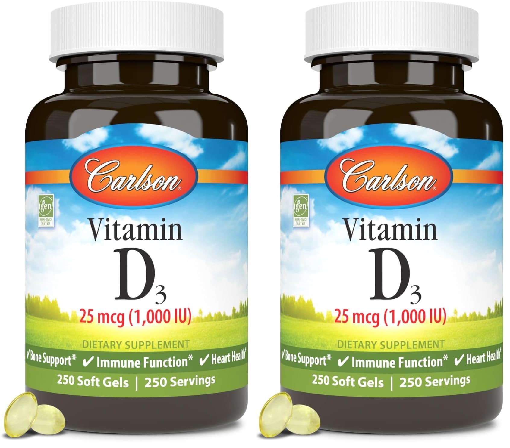 Carlson Vitamin D3 1000 IU softgels in Pack of 2