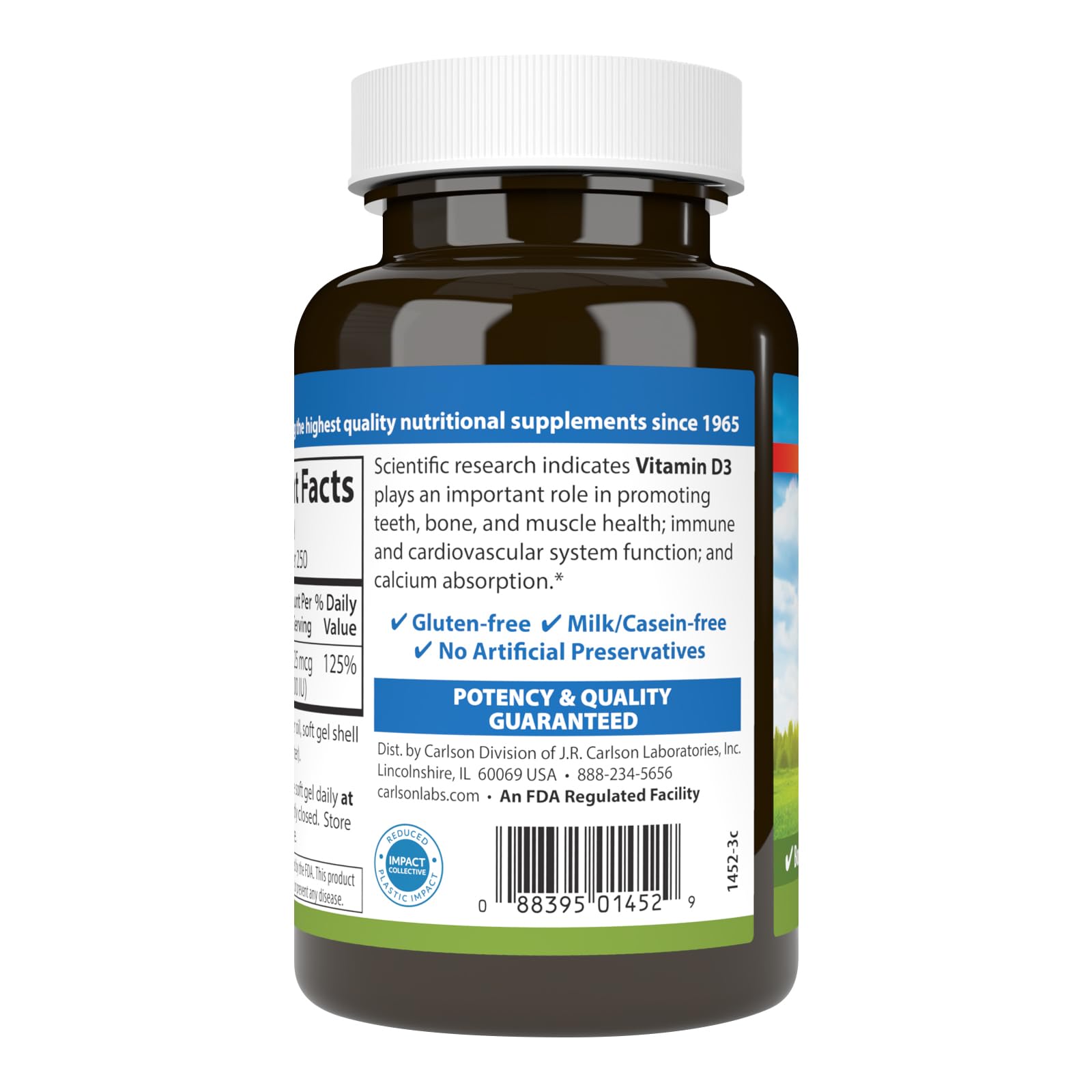 Close-up of Carlson Vitamin D3 1000 IU softgels