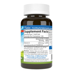 Label showing 10,000 IU vitamin D3 per softgel