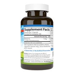 Close-up of Carlson Vitamin K2 MK-4 bottle showing 180 capsules