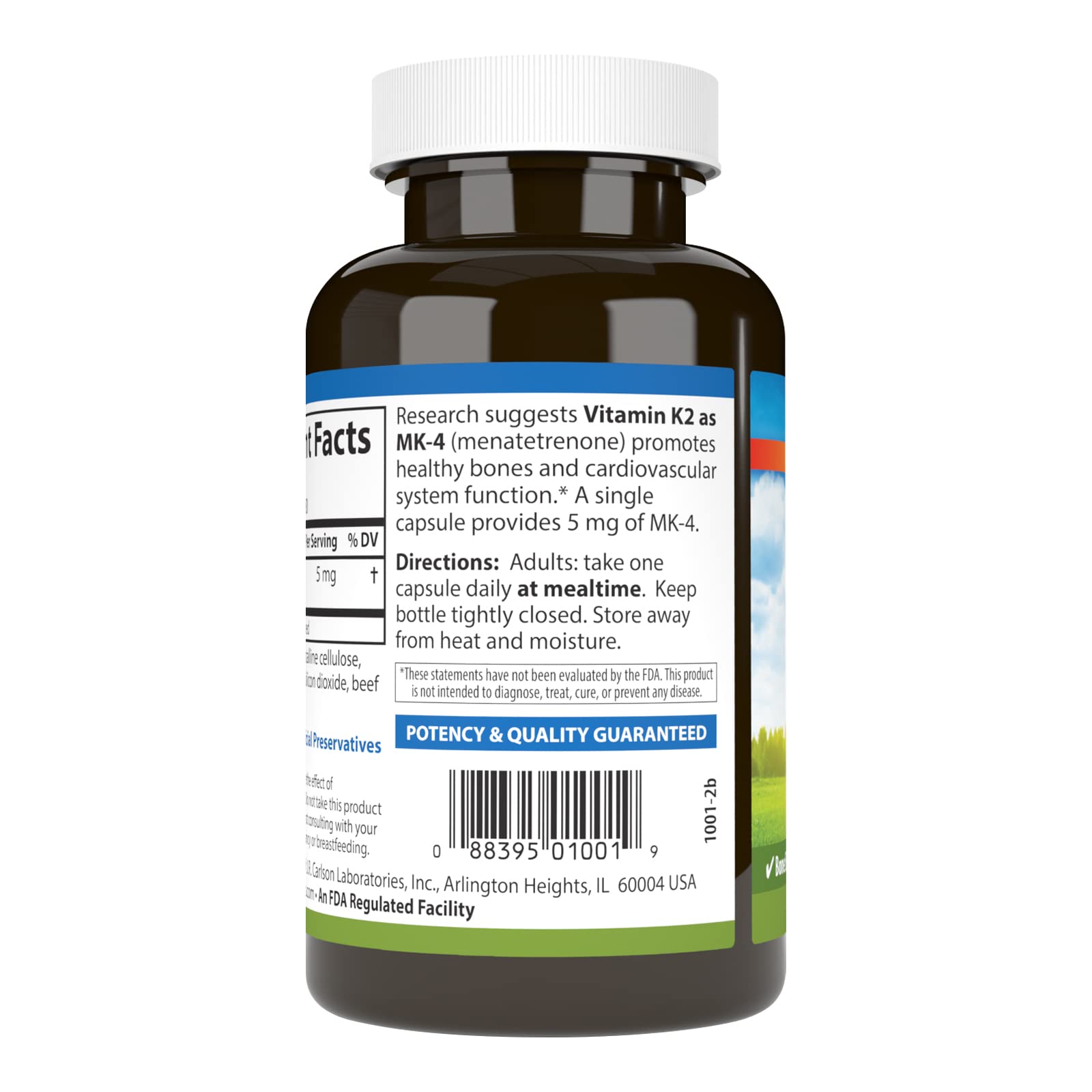 Carlson Vitamin K2 MK-4 bottle on white background