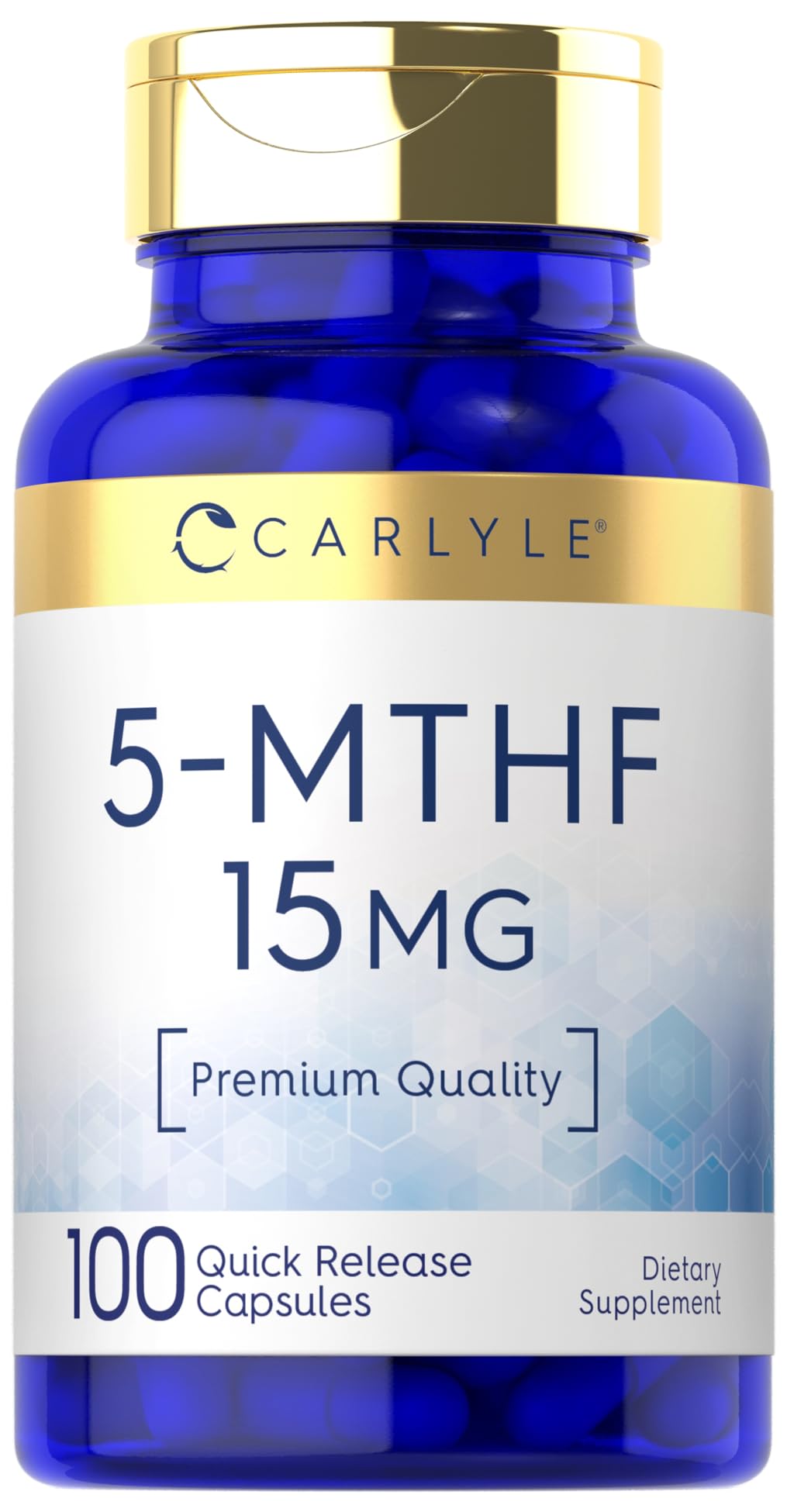 Carlyle 5-MTHF 15mg bottle containing 100 capsules