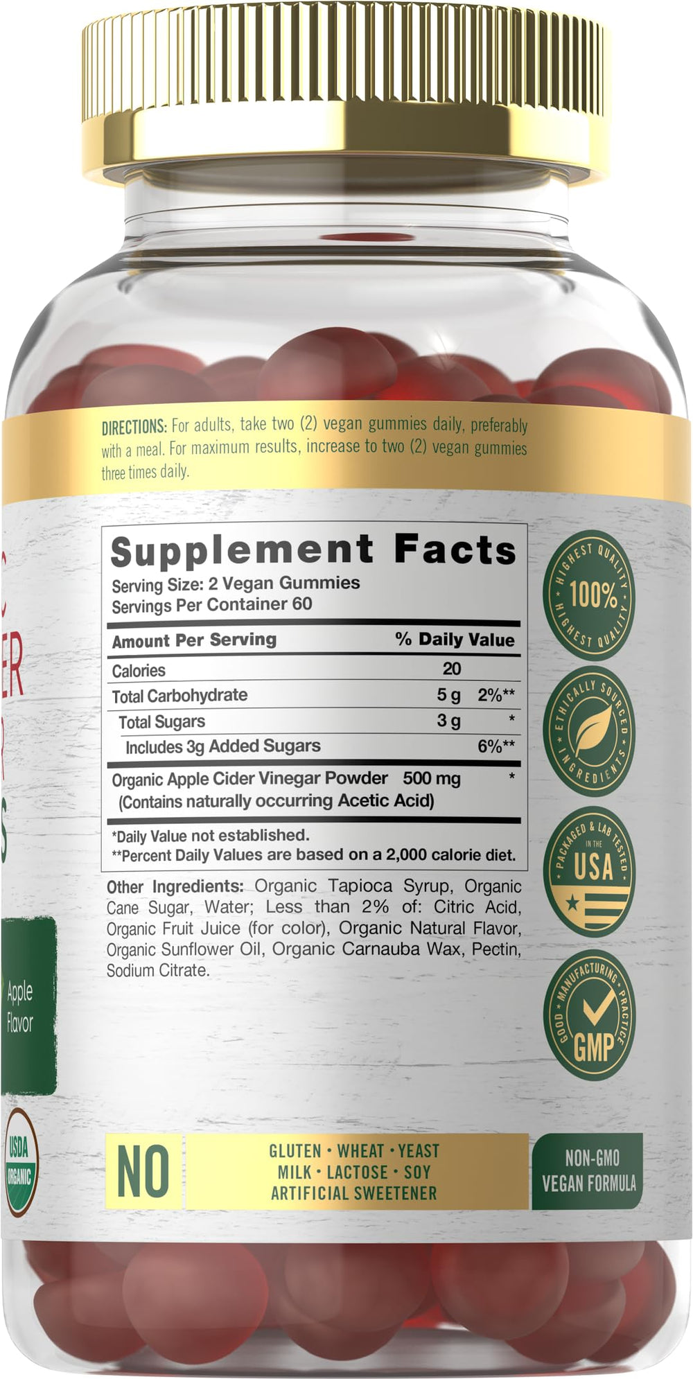 Carlyle open bottle with apple cider vinegar gummies visible for easy dosing