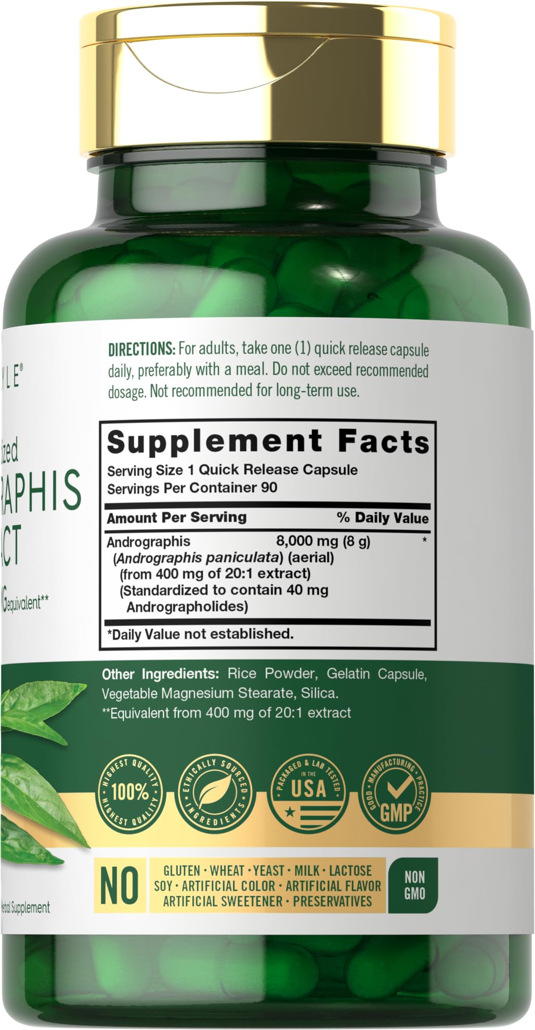Close-up of bottle label highlighting 8000mg extract
