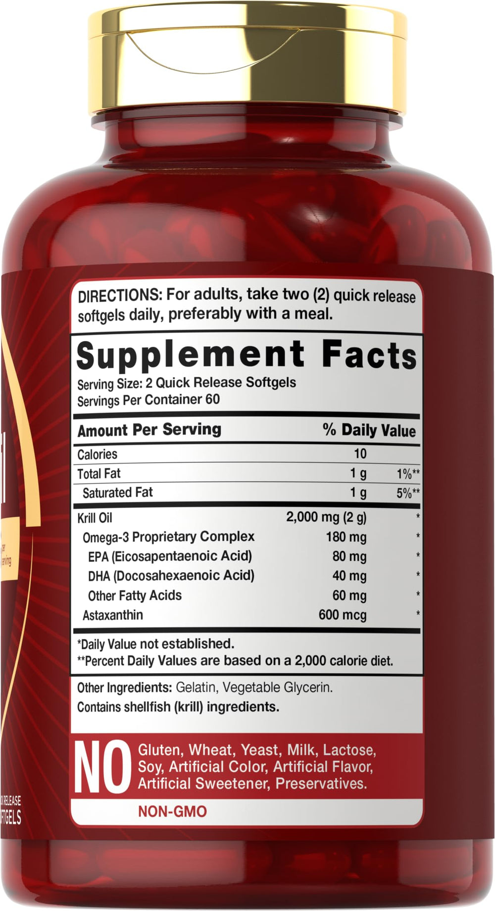 Close-up of Carlyle Krill Oil bottle label highlighting Omega-3