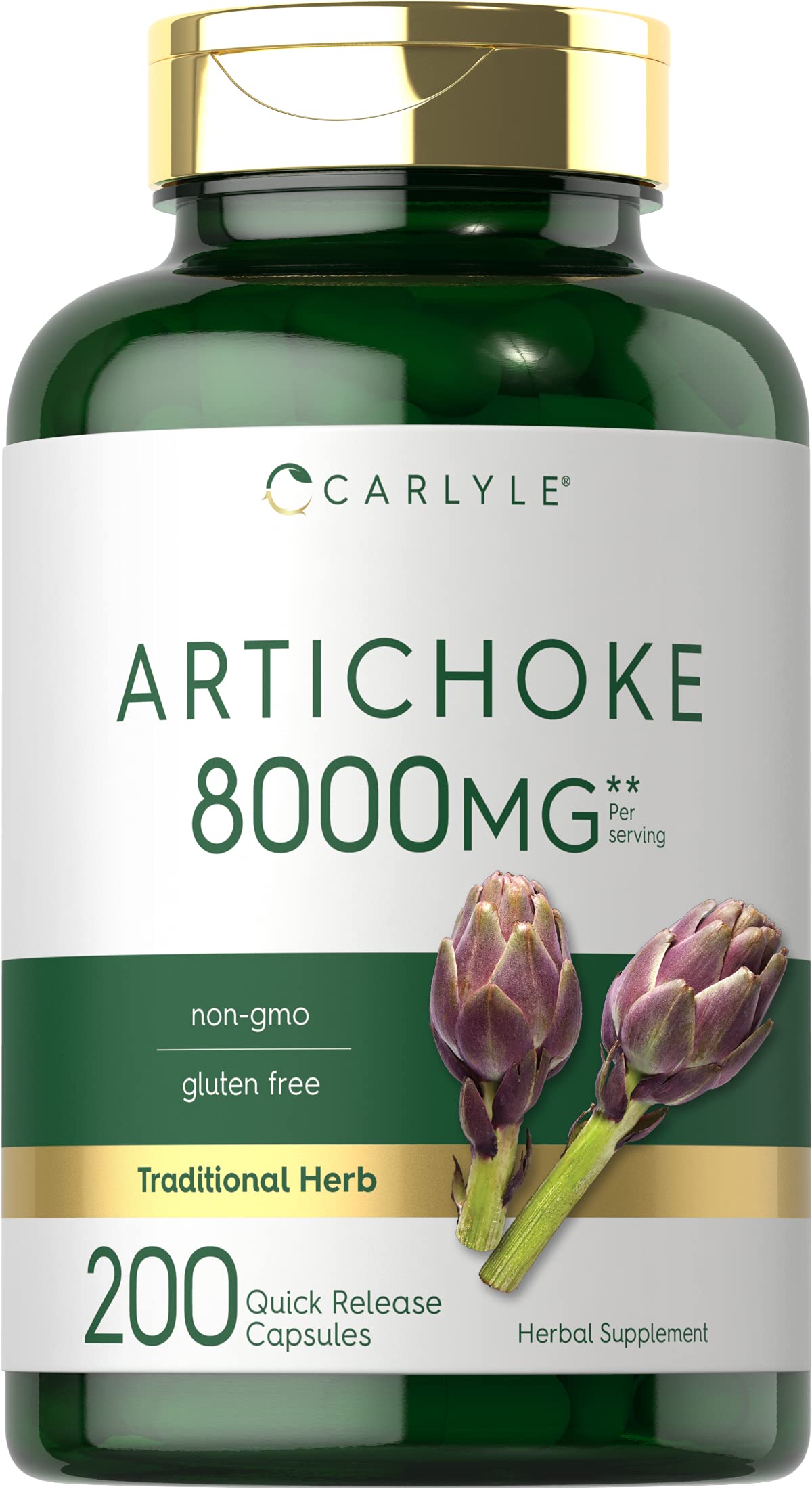 Bottle of Carlyle Artichoke Extract Capsules 8000mg 200-count - front view