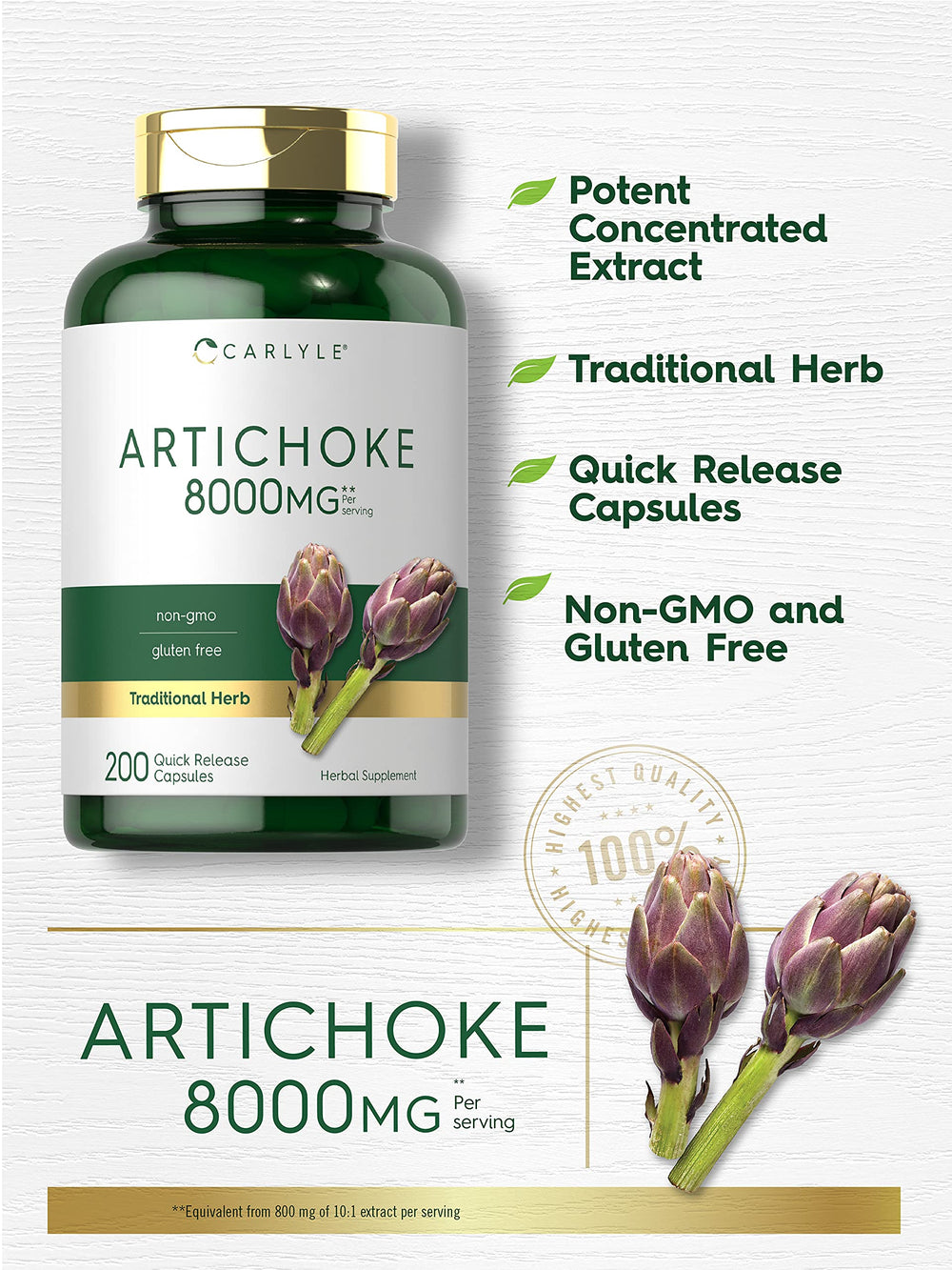Close-up of Carlyle Artichoke Extract Capsules label