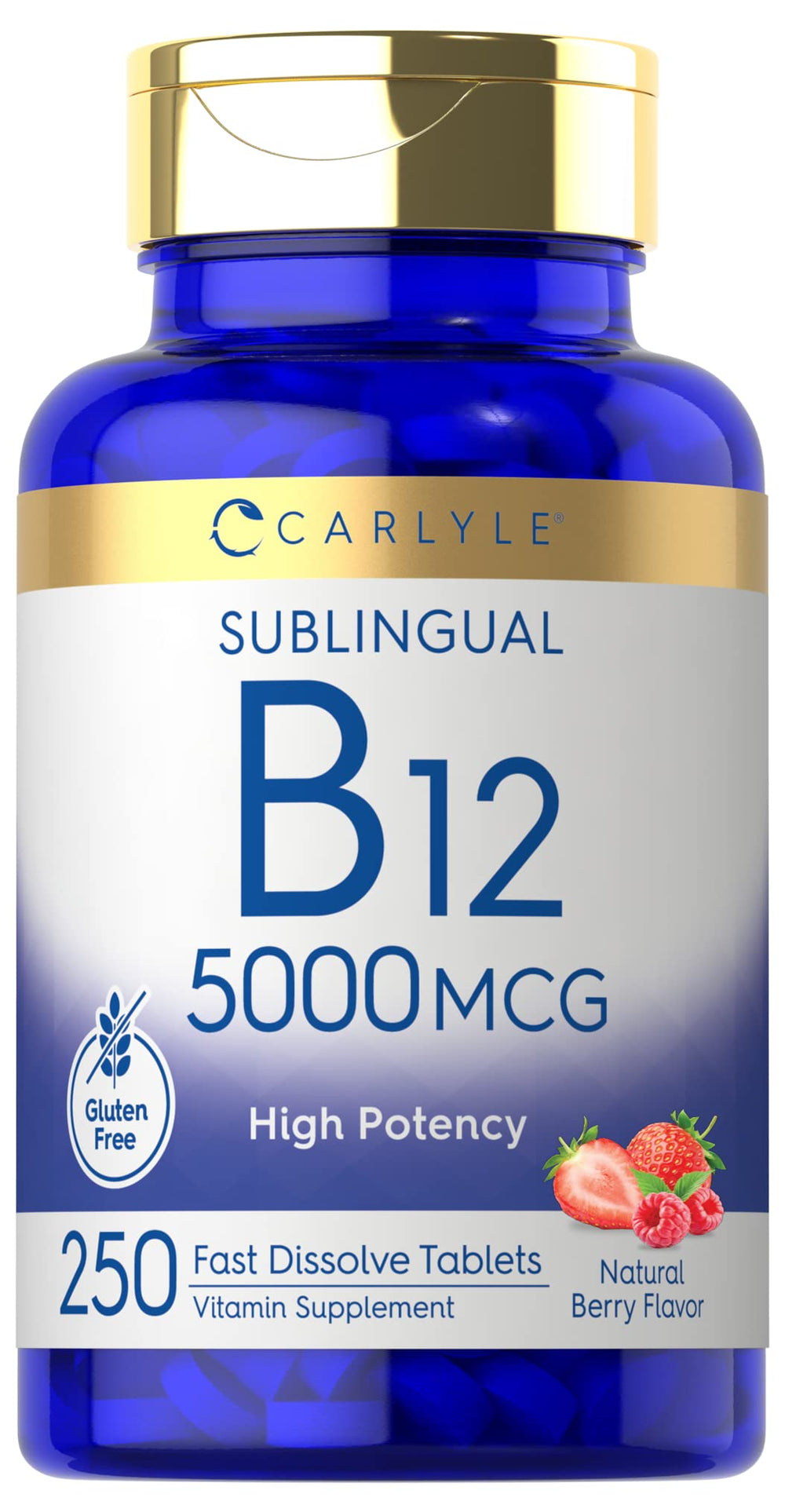 Carlyle B12 5000 mcg Sublingual Berry flavored vitamin bottle front