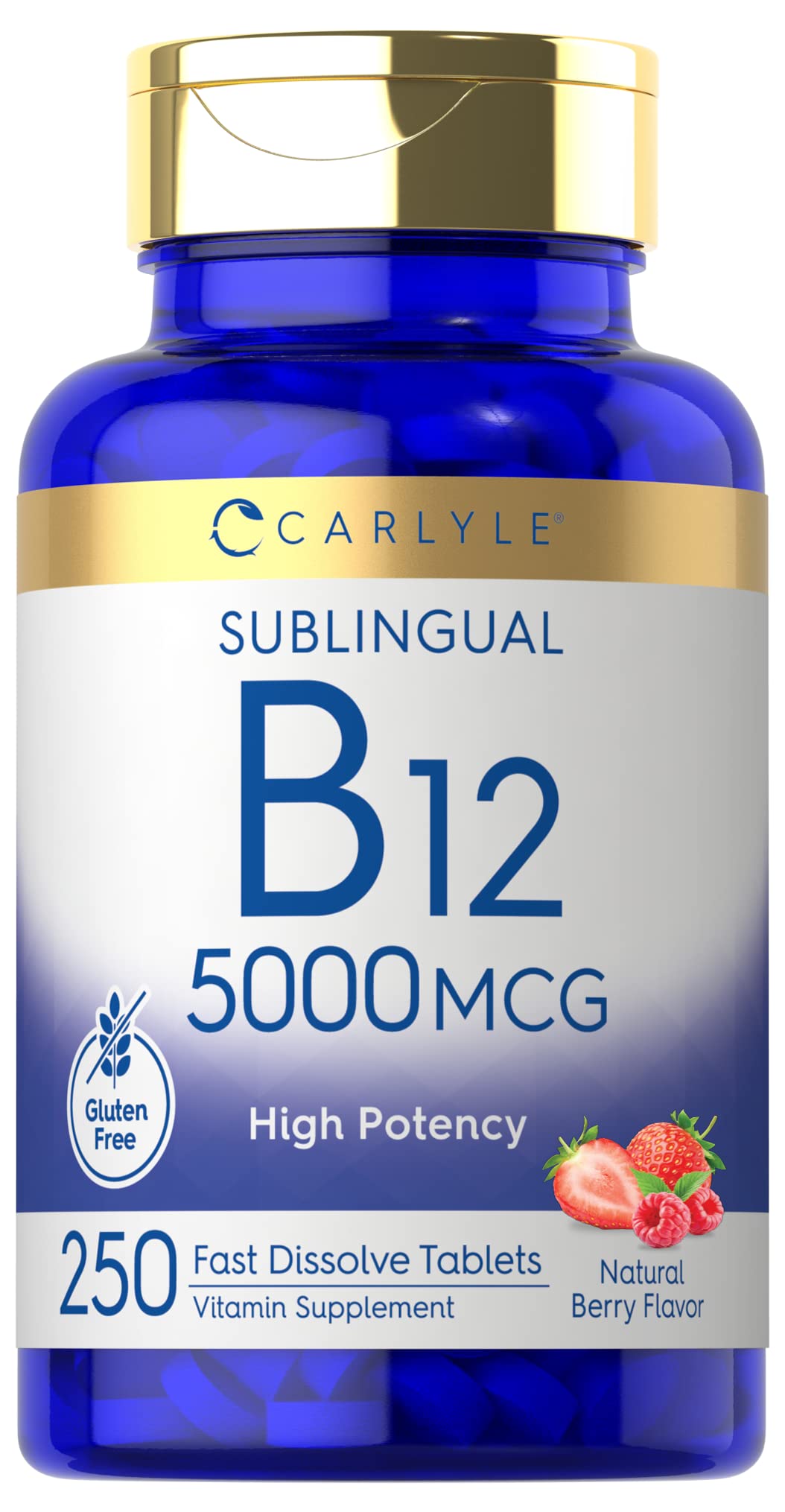Carlyle B12 5000 mcg Sublingual Berry flavored vitamin bottle front