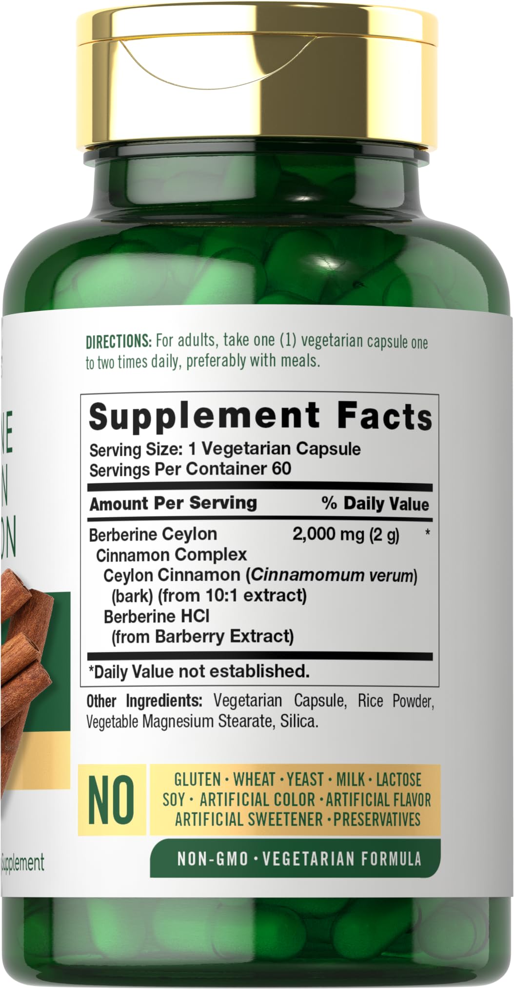 Close-up of Carlyle Berberine Ceylon Cinnamon 2000mg capsules