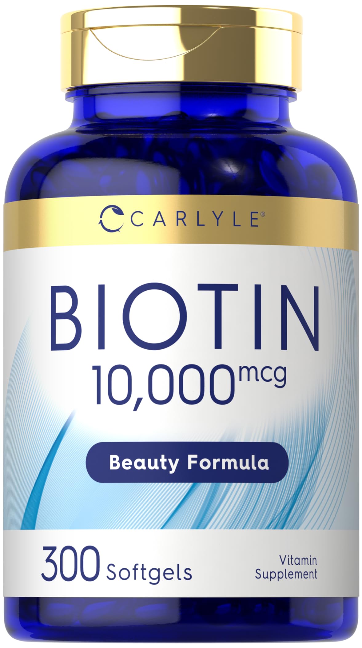 Carlyle Biotin 10000mcg softgels bottle on white background