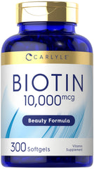 Carlyle Biotin 10000mcg softgels bottle on white background