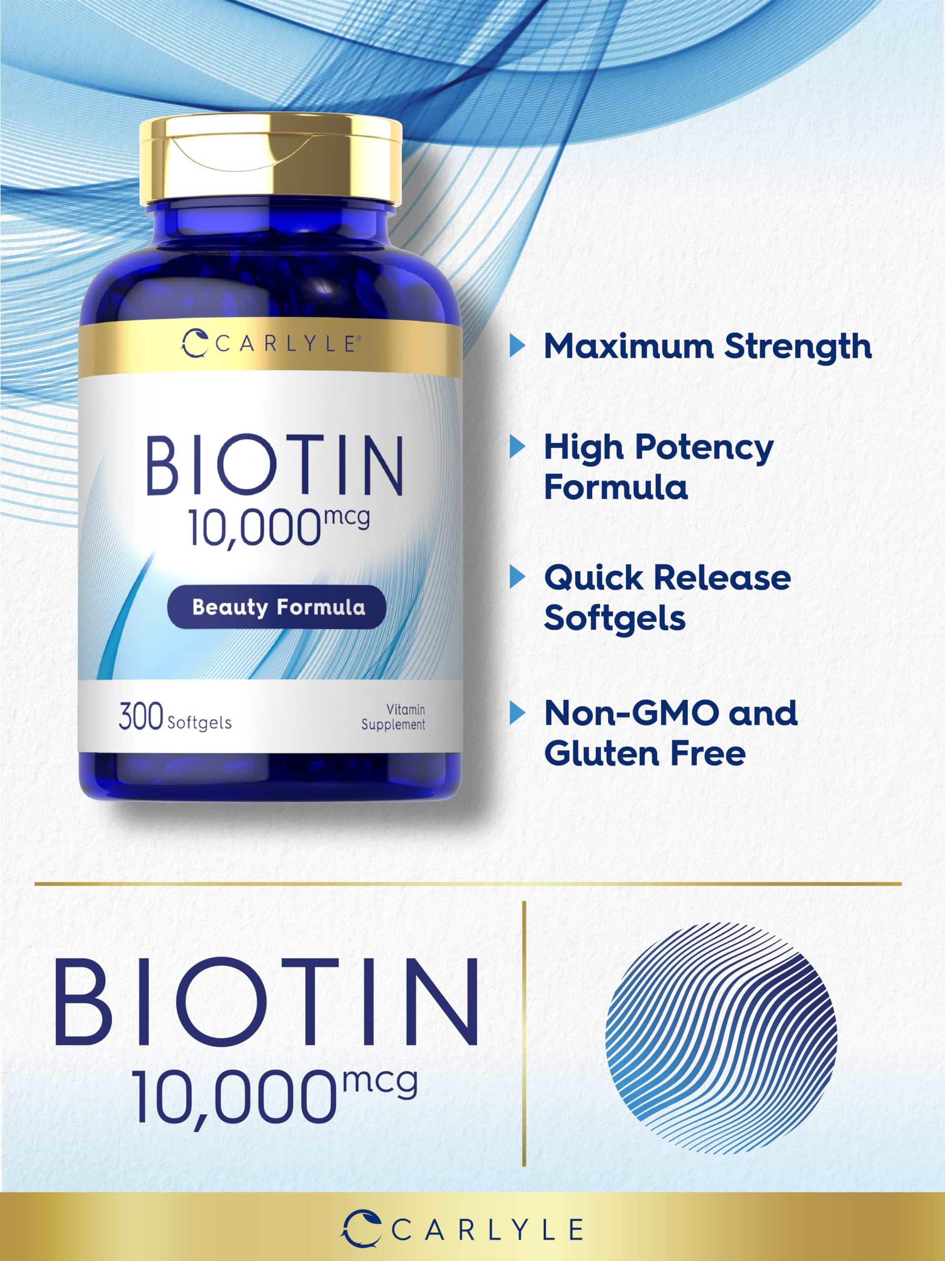 Carlyle Biotin 10000mcg 300 softgels packaging