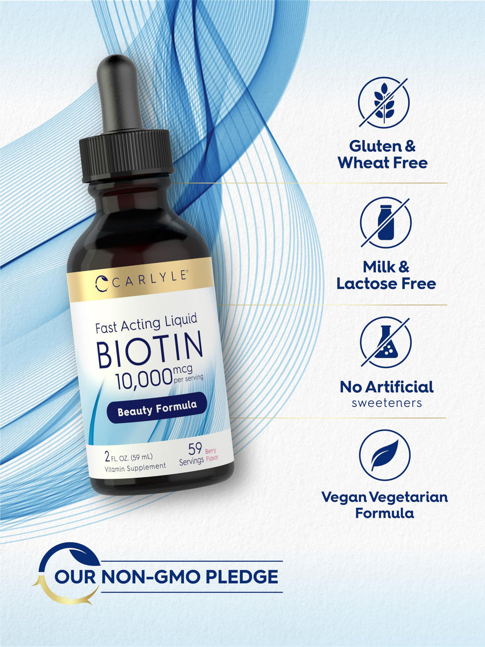 Gluten-free and Non-GMO Carlyle Biotin drops label