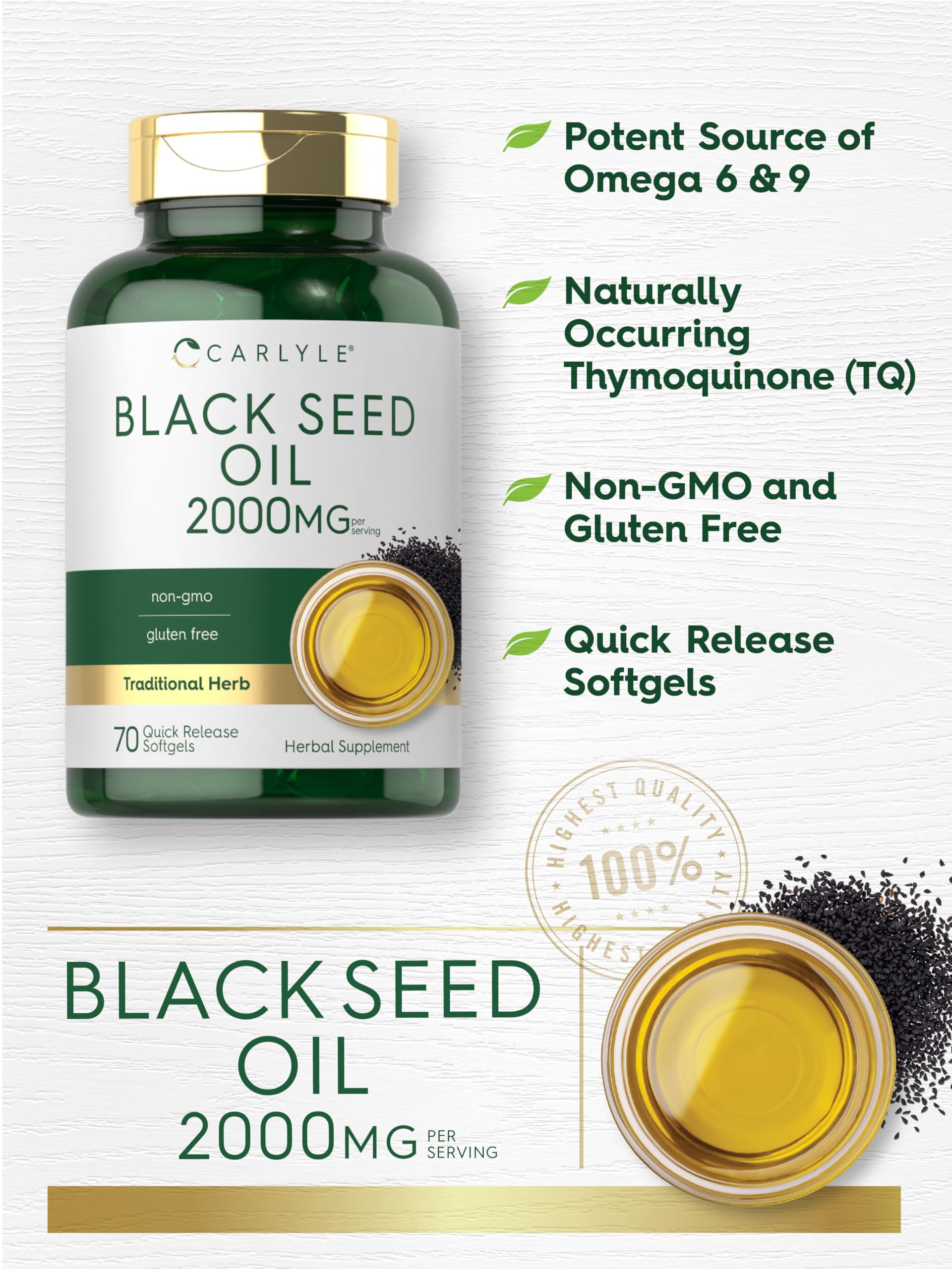 Bottle label detail for Carlyle Black Seed Oil Softgels