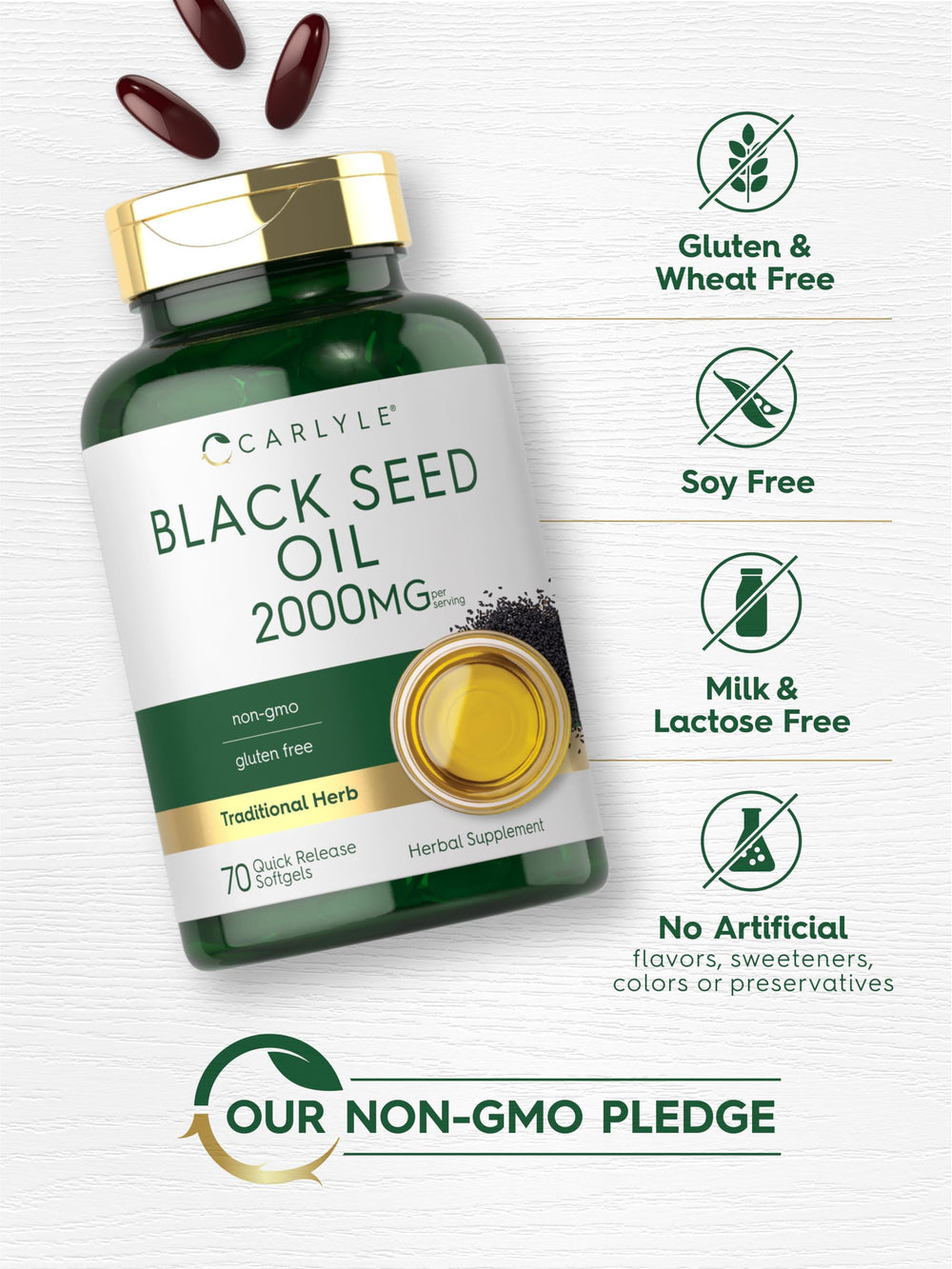 Packaging box and bottle for Carlyle Black Seed Oil Softgels
