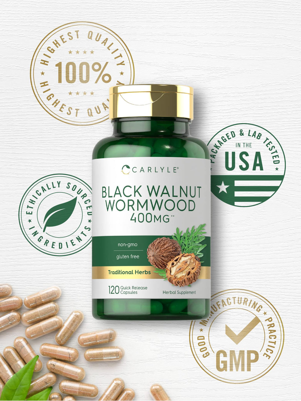 Gluten-free and Non-GMO Carlyle supplement packaging