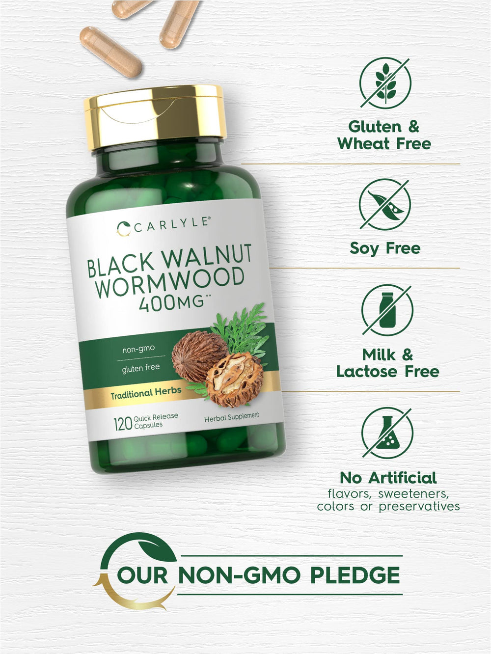 Daily dosage concept for Carlyle Black Walnut Wormwood 120 capsules