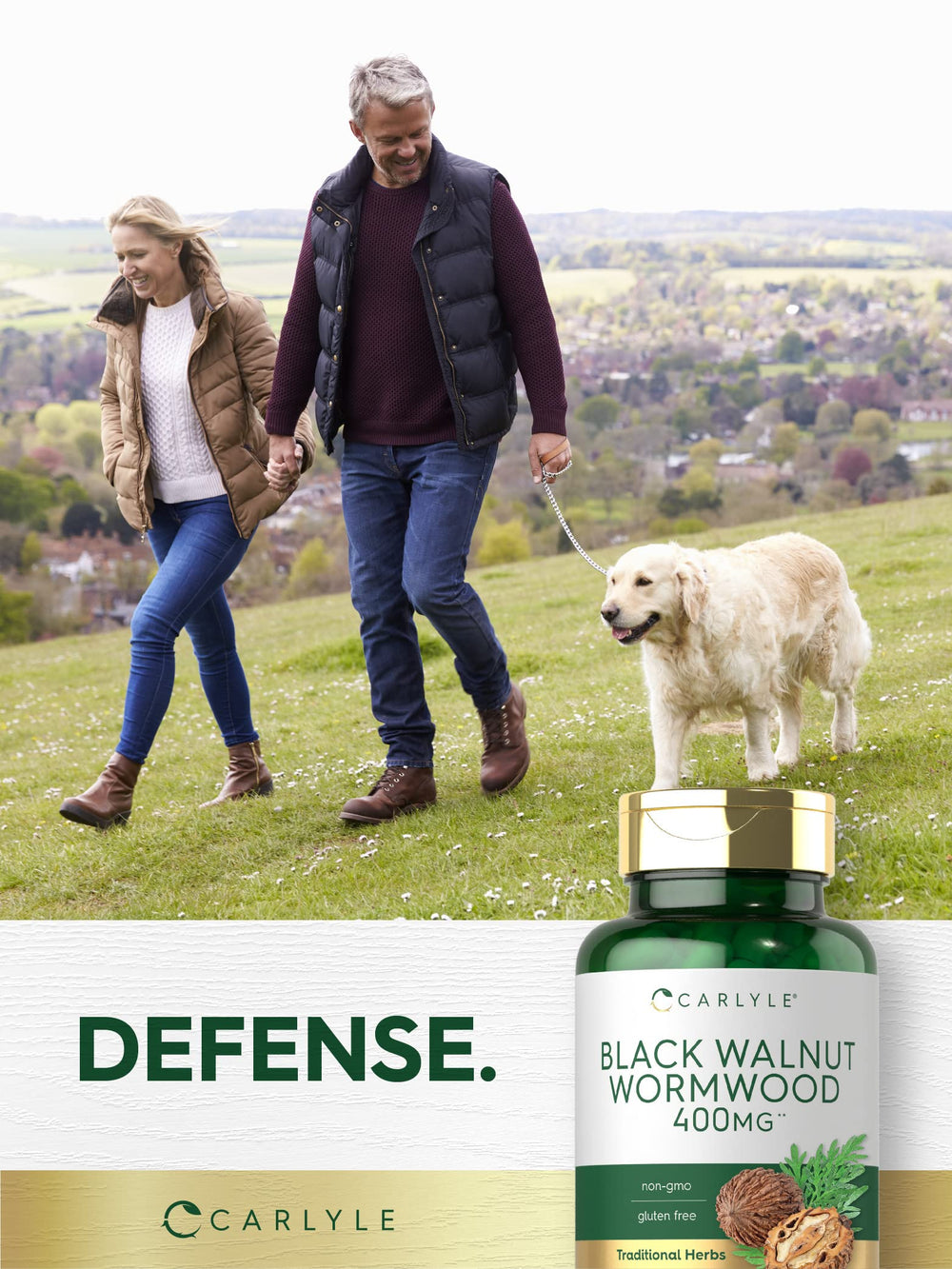 Herbal blend of Black Walnut and Wormwood in Carlyle bottle