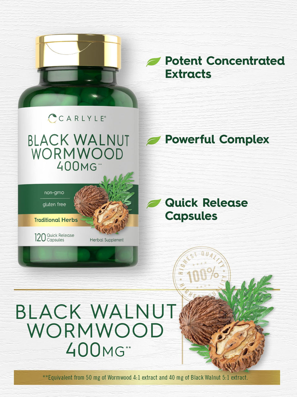 Supplement facts panel for Carlyle Black Walnut Wormwood