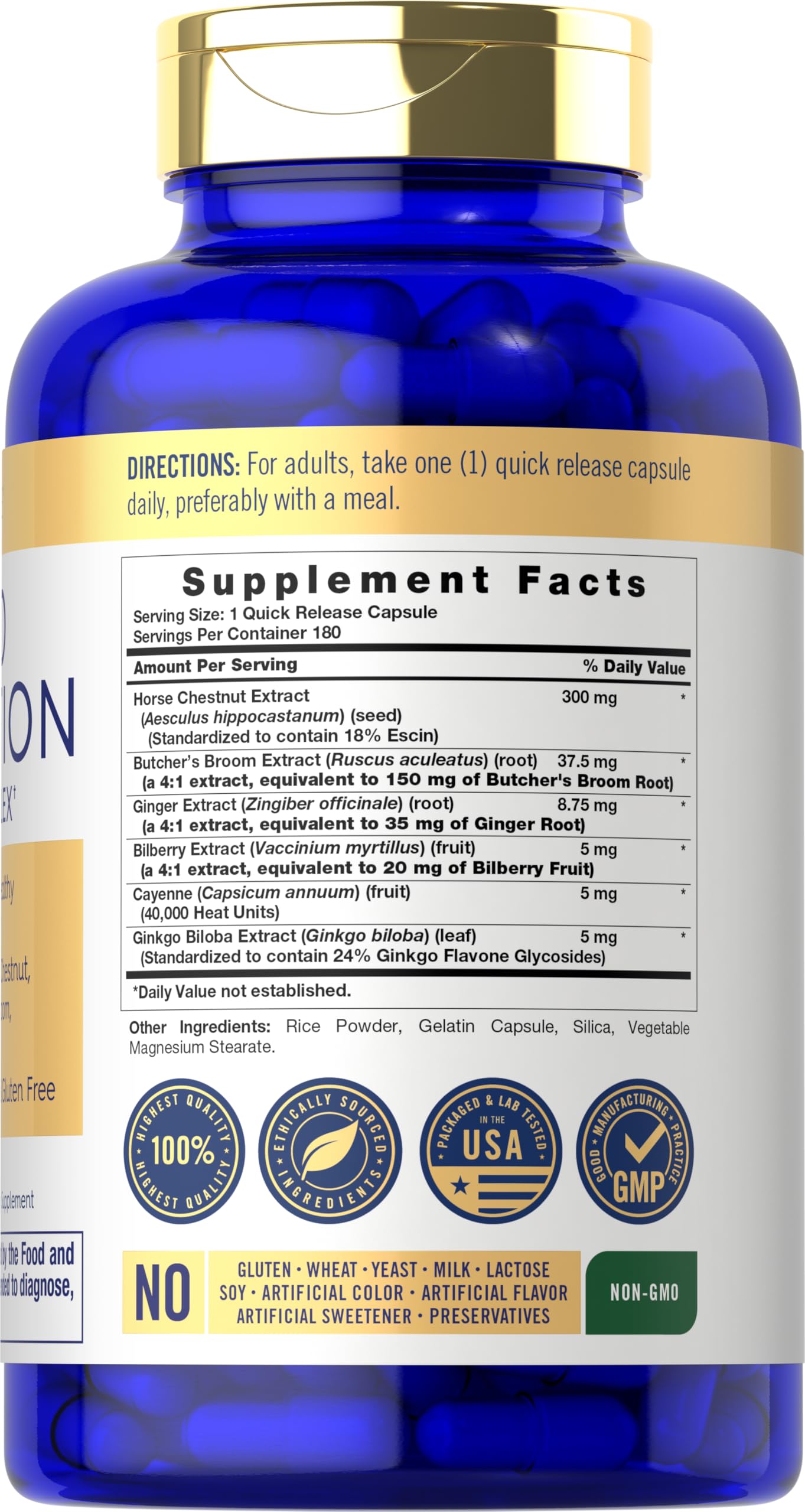 Close-up of ingredients including Horse Chestnut and Butcher's Broom