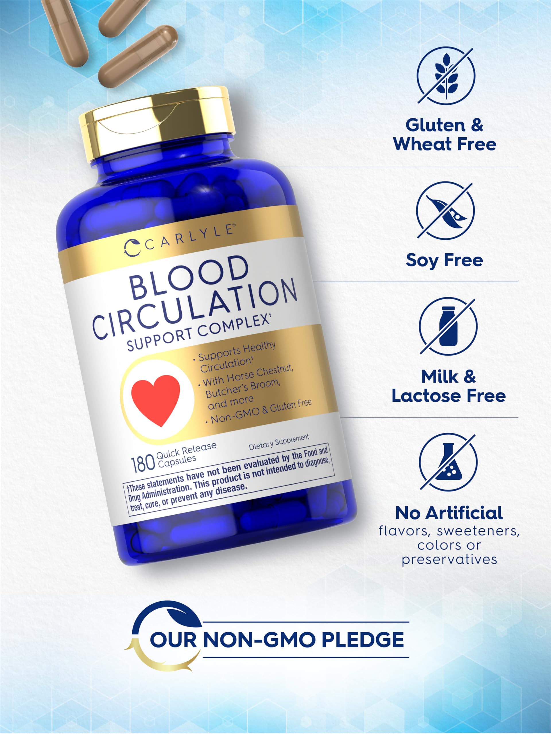 Non-GMO and gluten-free labeling on Carlyle Blood Circulation