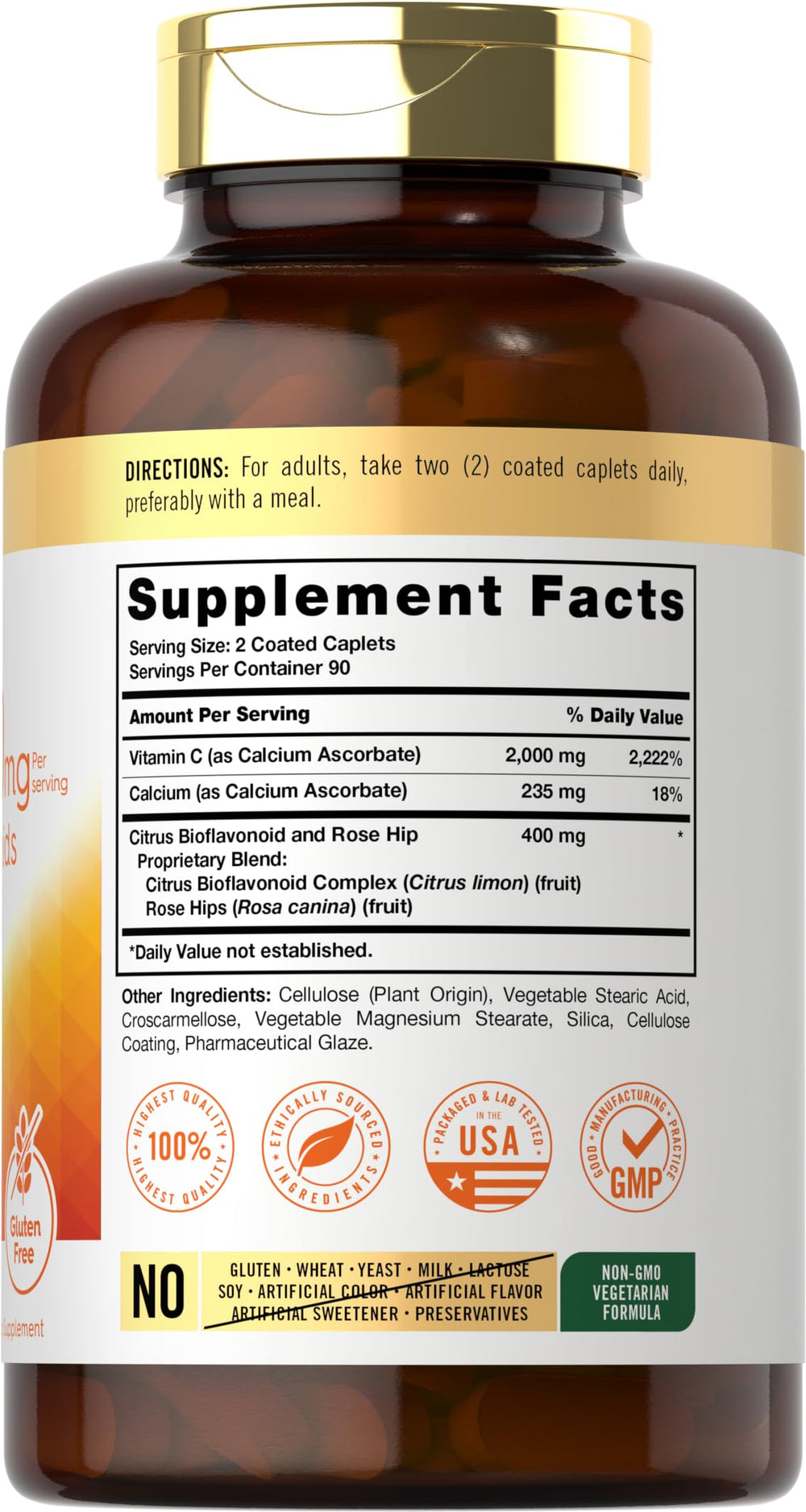 Close-up of Carlyle Buffered Vitamin C 2000mg caplets