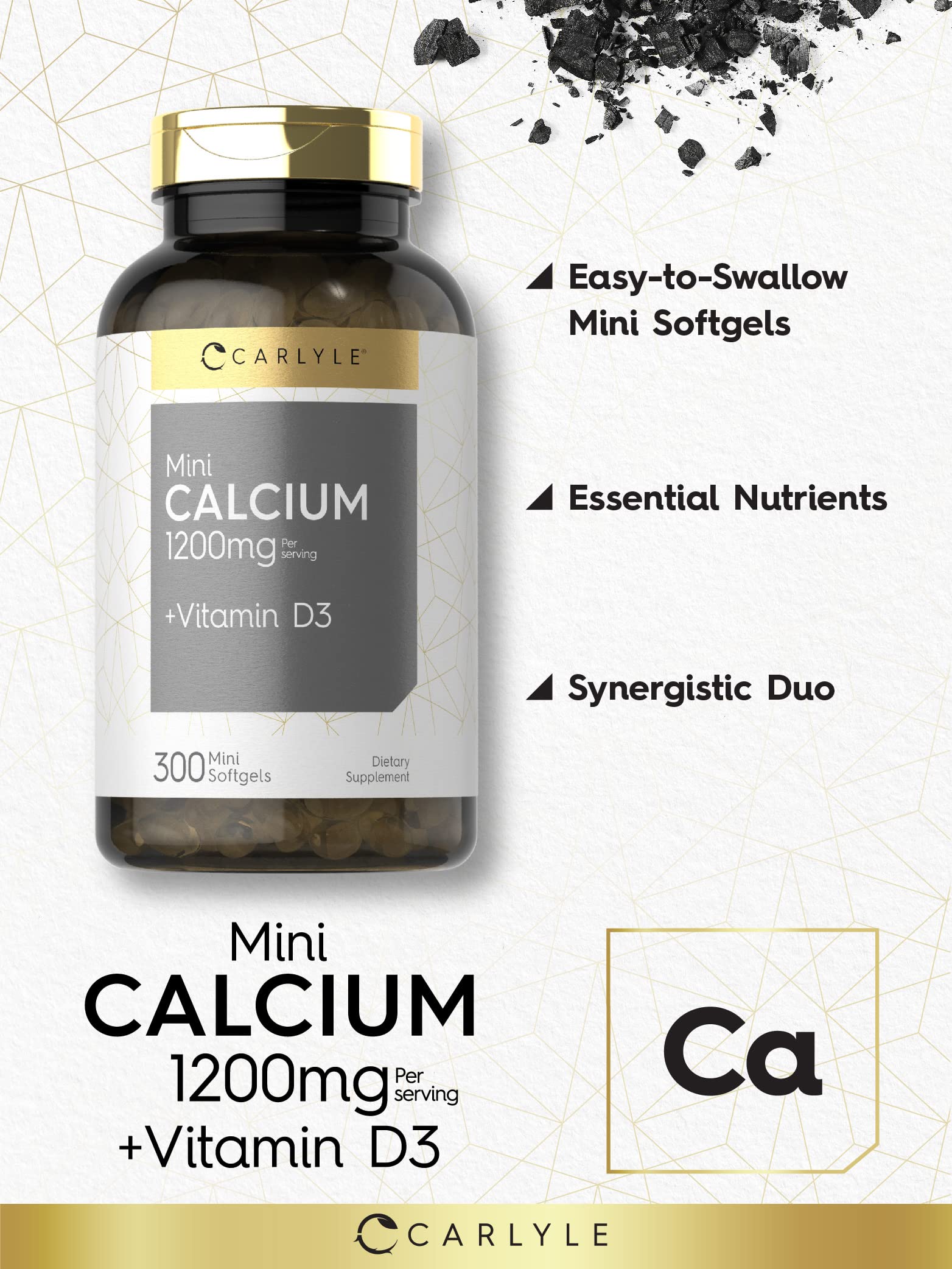 Close-up of mini calcium softgels