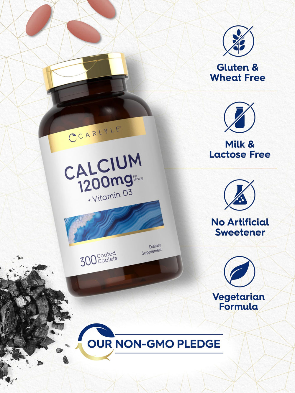 Gluten-free label on Carlyle Calcium 1200mg packaging