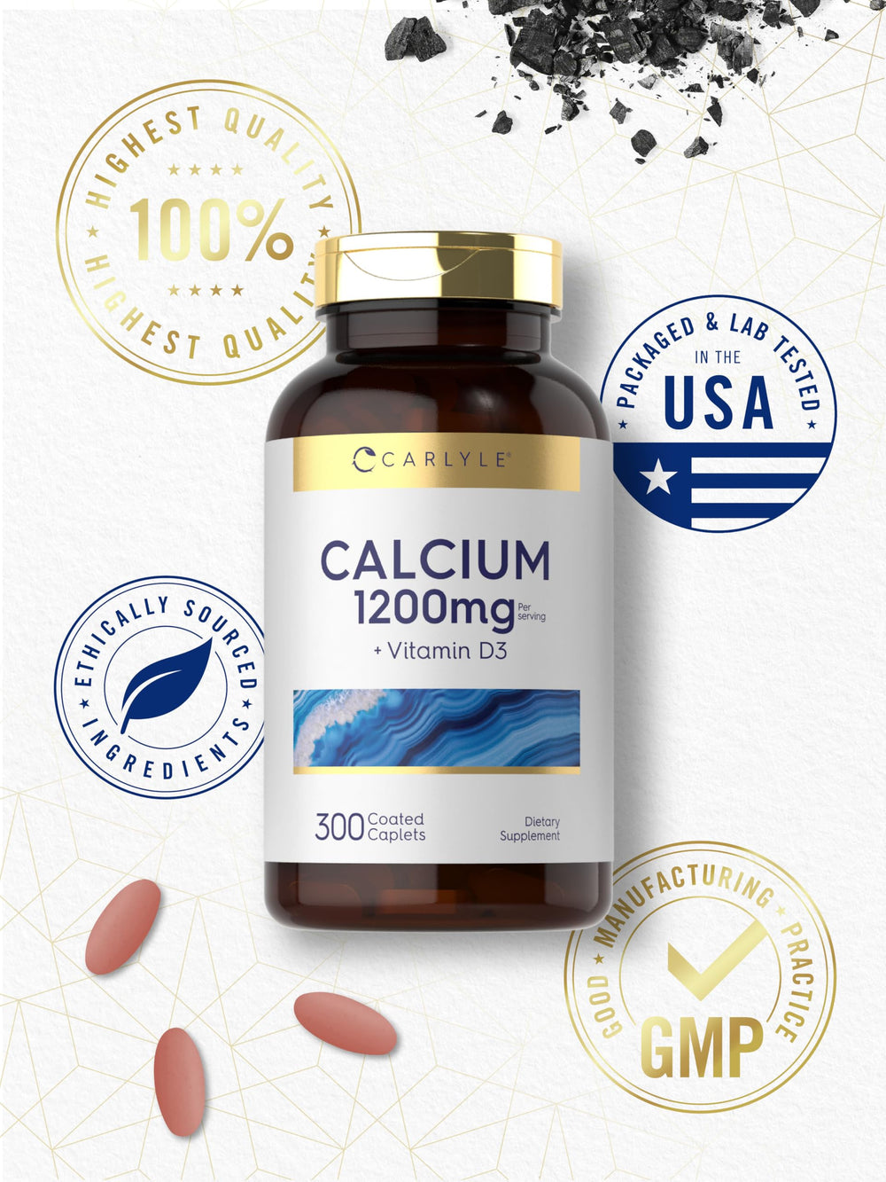 Laboratory tested seal on Carlyle Calcium 1200mg bottle