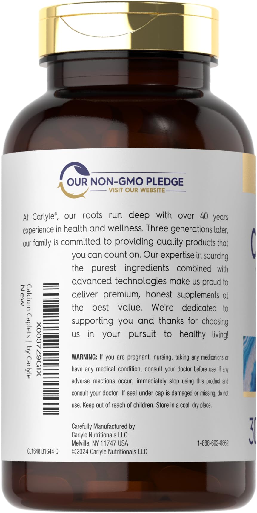 Vegetarian formula label on Carlyle Calcium 1200mg bottle