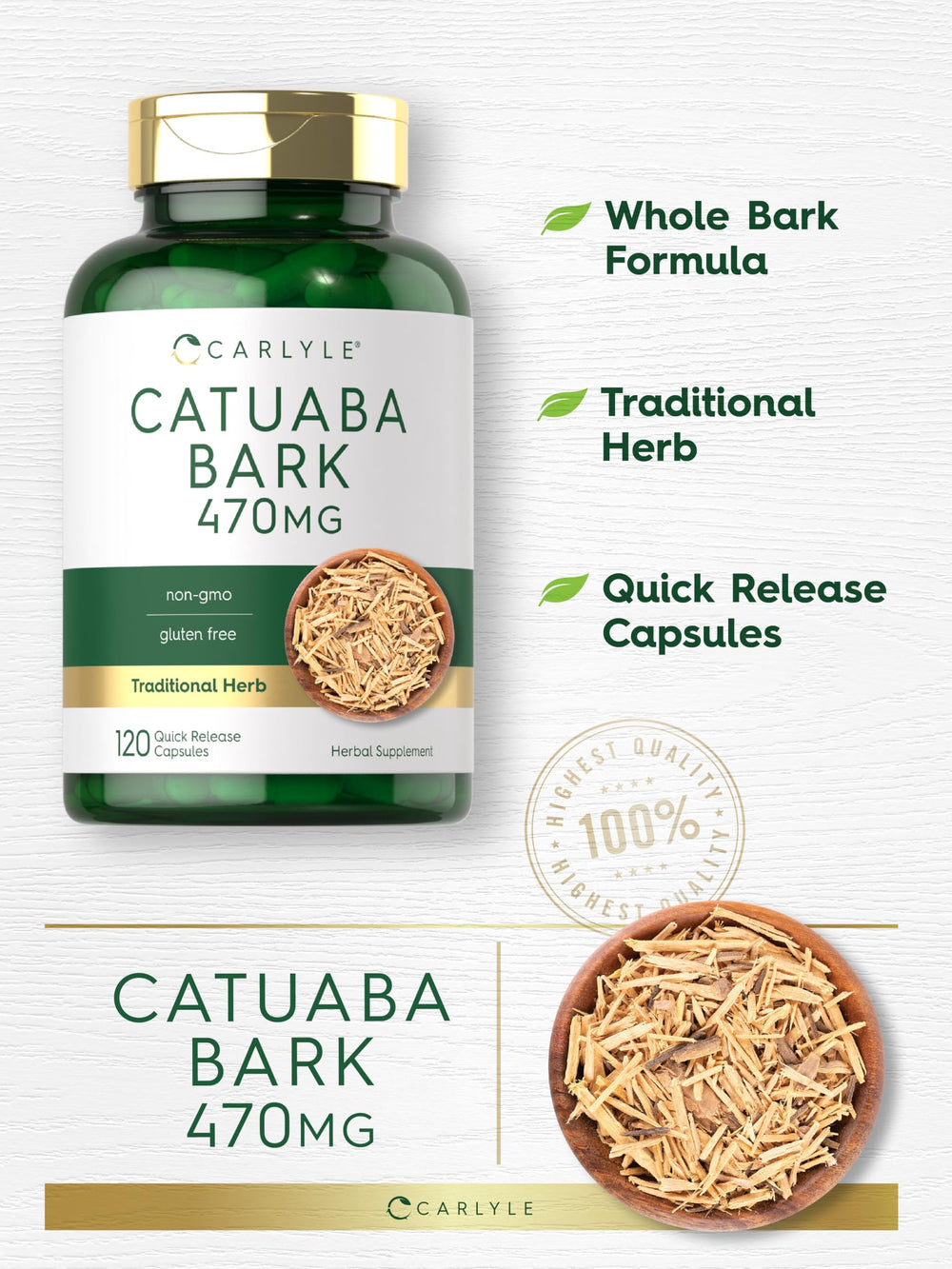 Capsule close-up of Carlyle Catuaba Bark Extract 470mg
