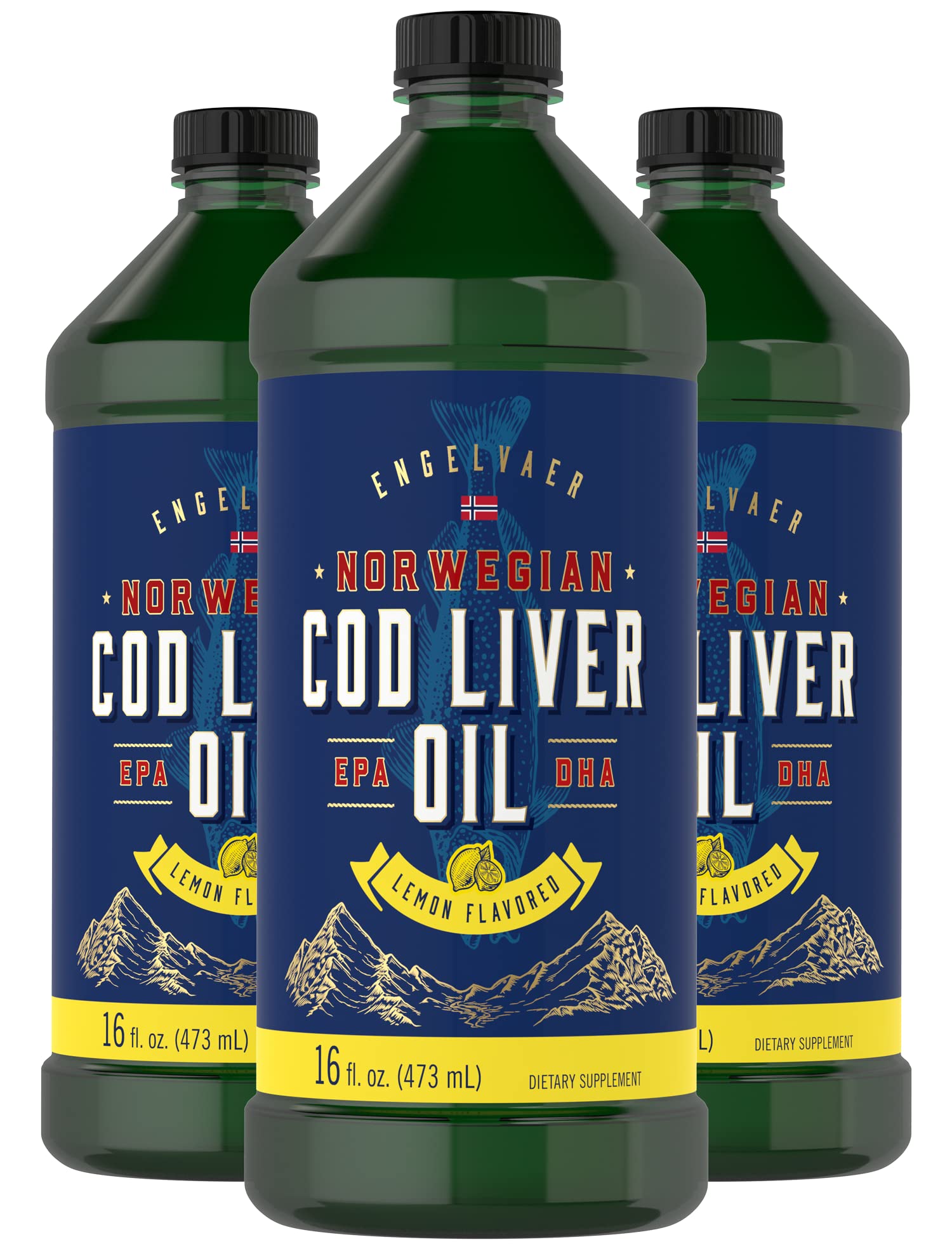 3-pack Carlyle Cod Liver Oil Liquid bottles with lemon flavor