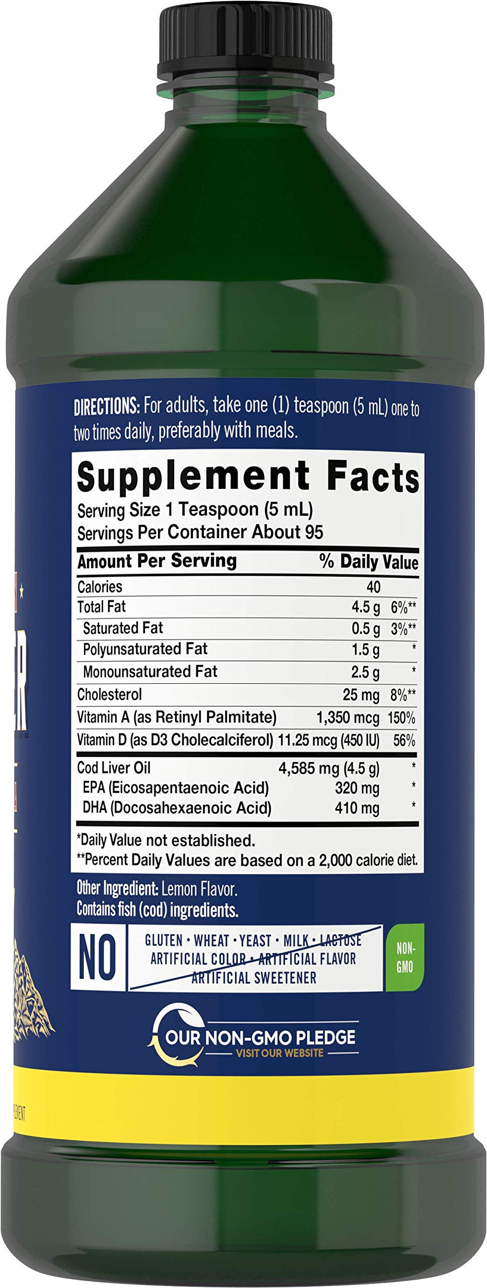 Front label view of Carlyle Cod Liver Oil Liquid 16 oz lemon flavor 3-pack