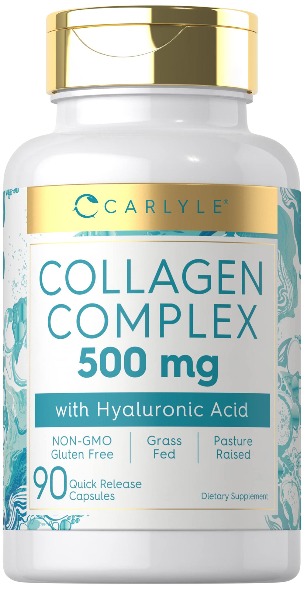 Carlyle Collagen Pills bottle with Hyaluronic Acid 500mg label