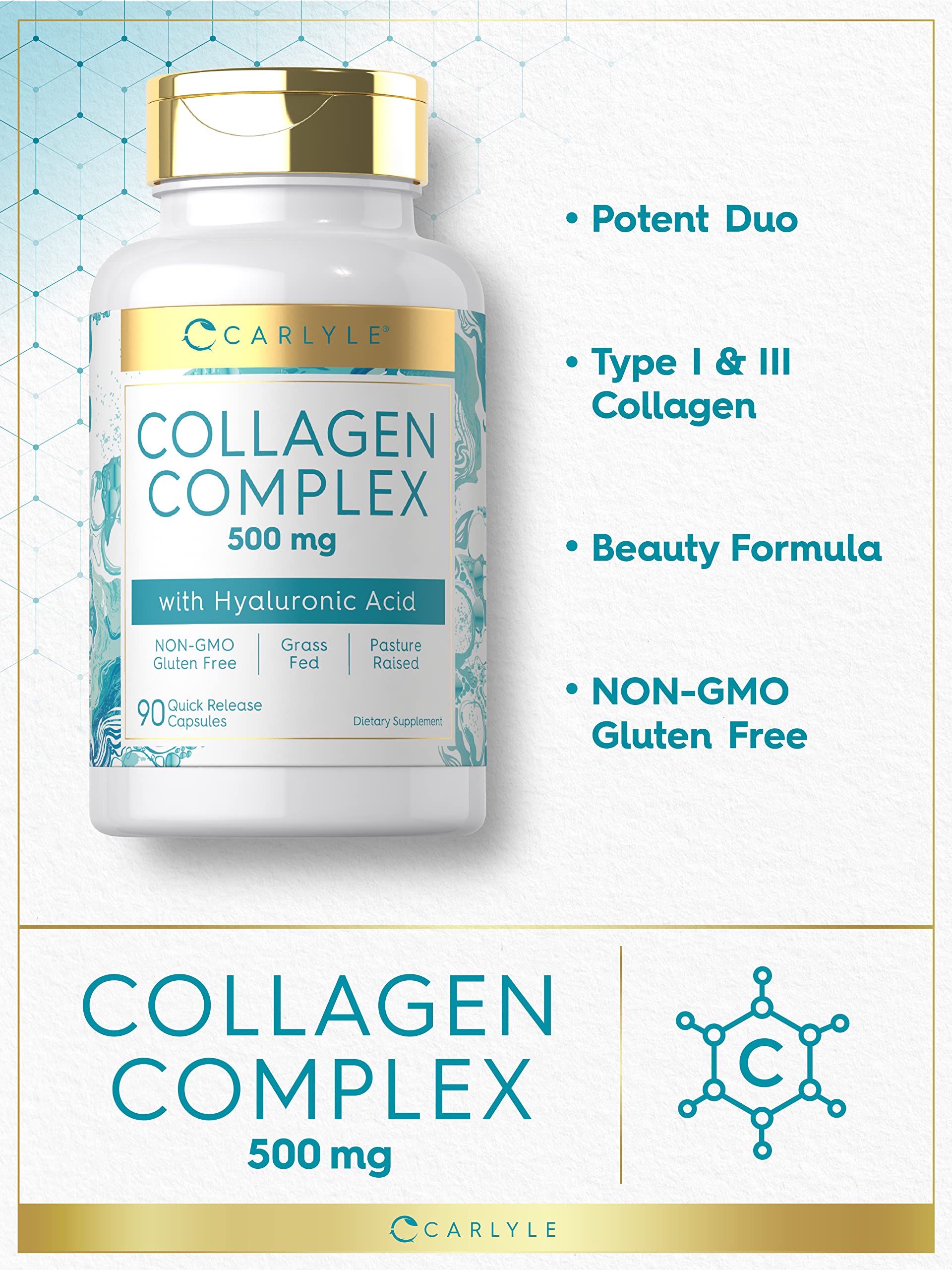 Hydrolyzed collagen capsules arranged in a row