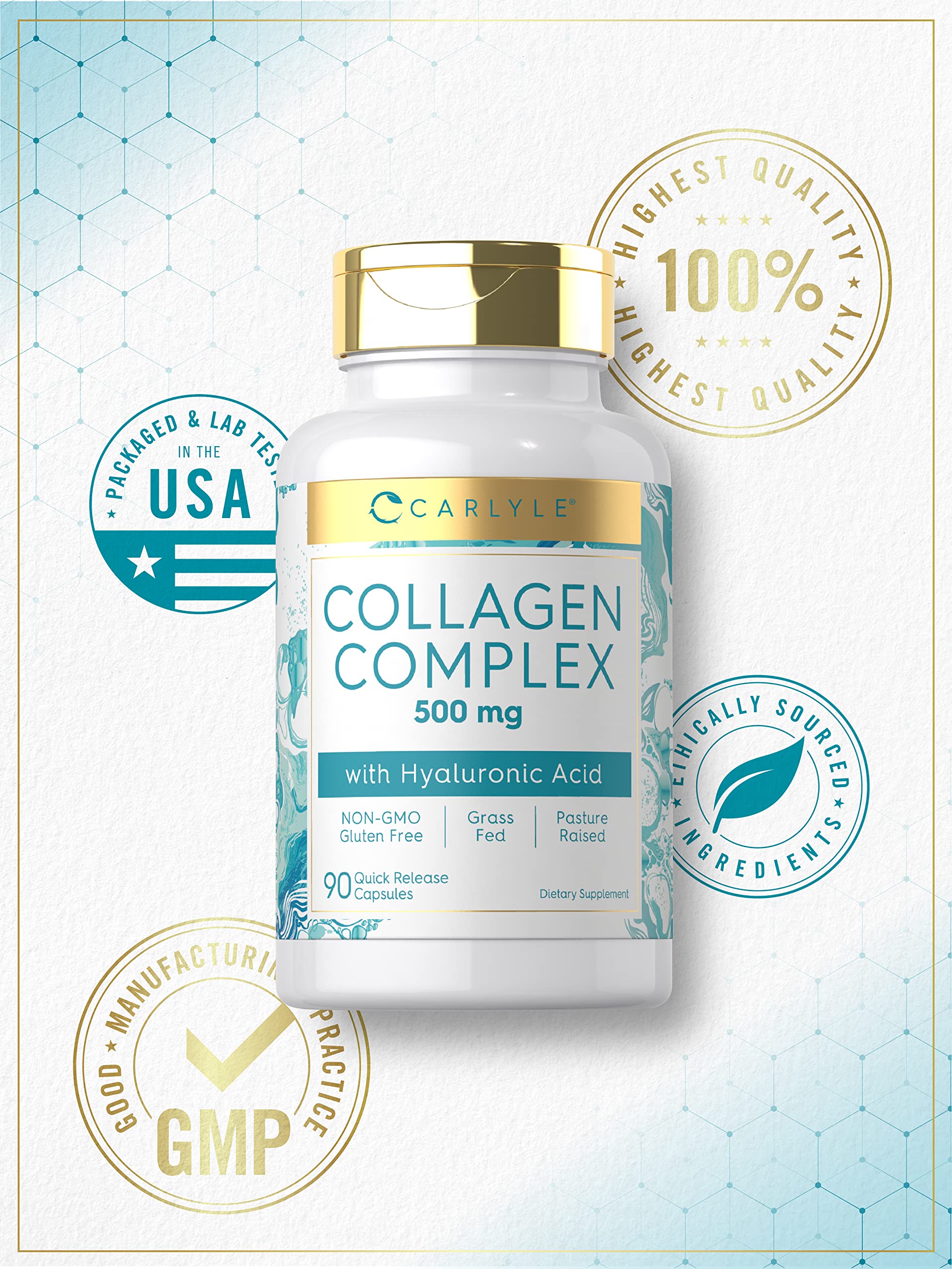 Nutrition facts panel on Carlyle Collagen bottle