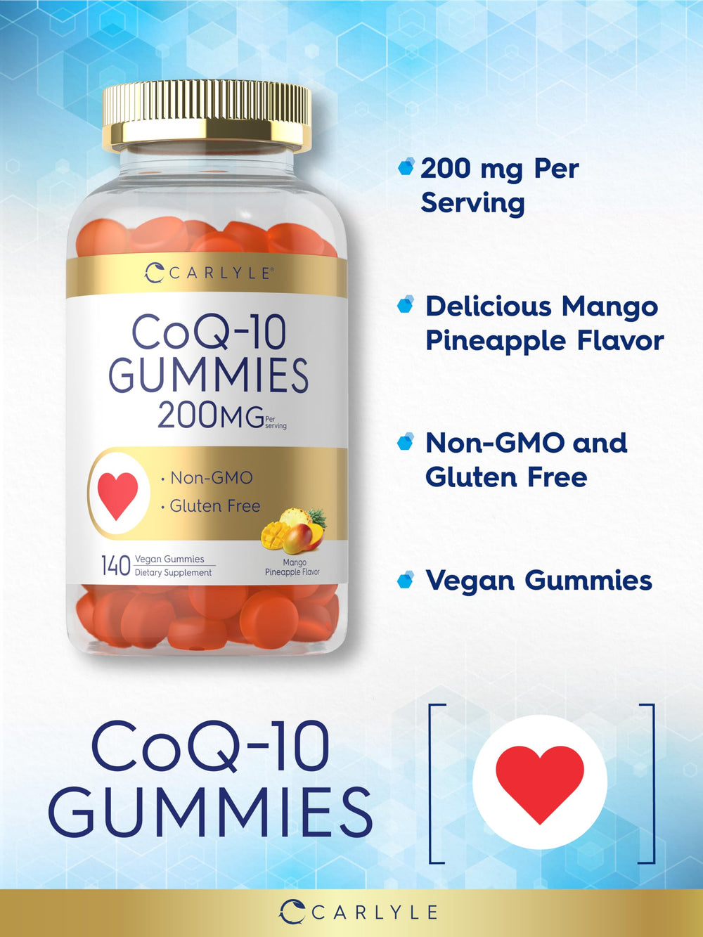 Carlyle supplement bottle packaging with Non-GMO and Gluten Free badges