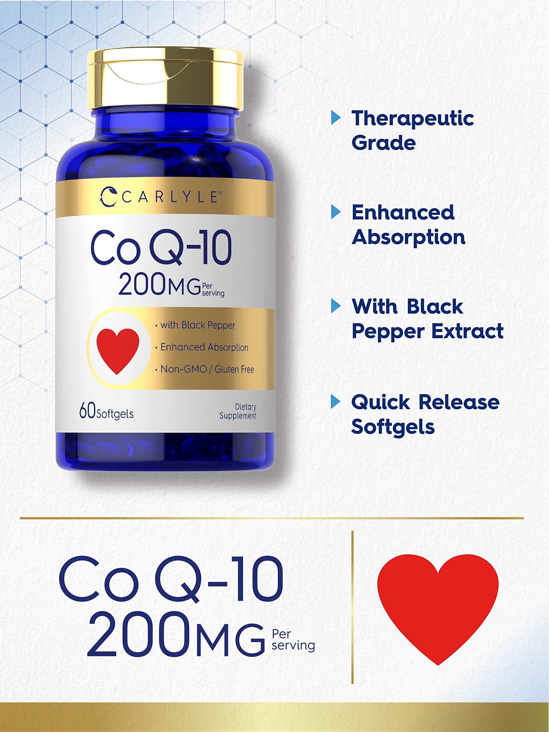 Supplement facts label for Carlyle CoQ10