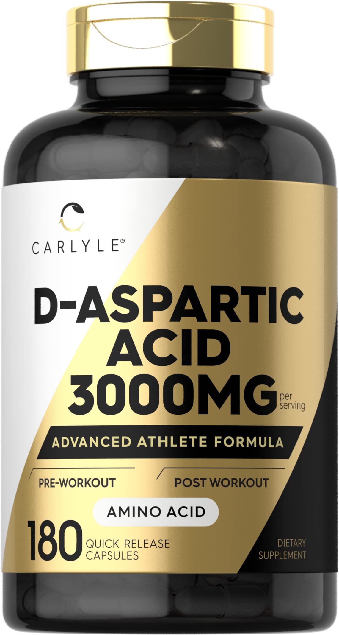 Carlyle D-Aspartic Acid supplement bottle for daily workouts.