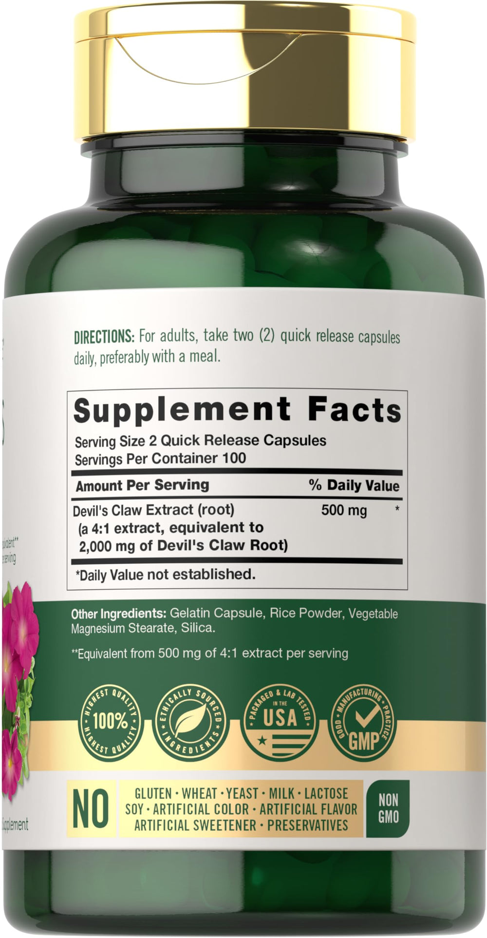 Carlyle Devils Claw 2000 mg capsules – back label