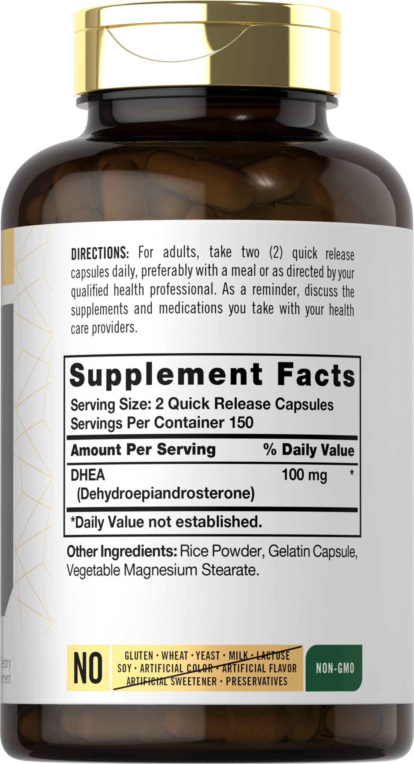 Close-up of DHEA 100mg capsules