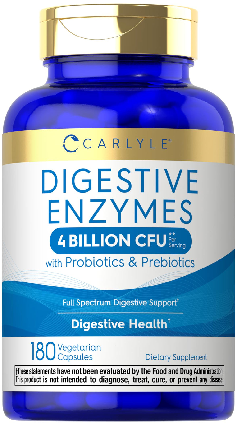 Carlyle Digestive Enzymes bottle label with 180 capsules